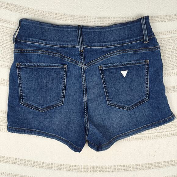 Guess Blue Denim Jean Shorts Double Button High Rise Size 32 NEW - Picture 2 of 8